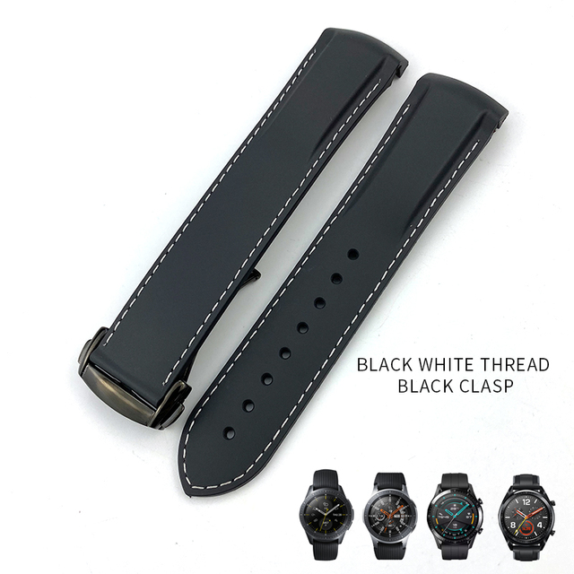 20mm 19/21mm 22mm Curved End Silicone Rubber Watch Band Suitable for Huawei GT 2 Samsung Galaxy Watch 3 4 Omega Seamaster Strap