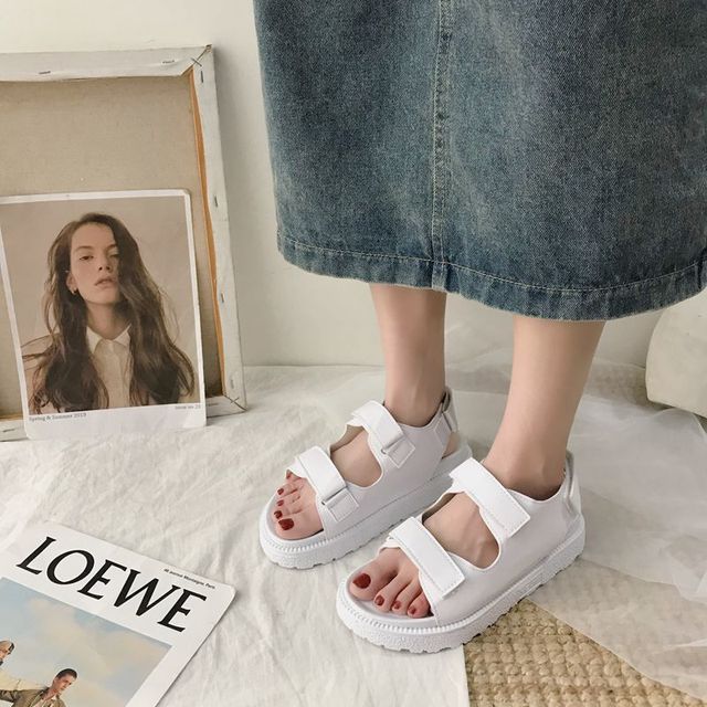 Women's Faux Leather Skirt Female Sandals 2020 Summer Fashion Sports Joker Flats For Women Ins Rome Platform Sandals Women