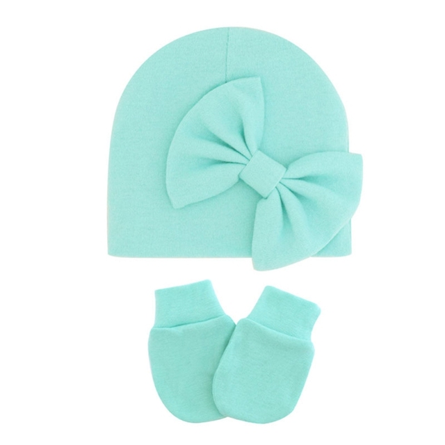 1 Set Newborn Beanie Gloves Set Baby Headband Hat Glove Kit Infant Autumn Winter Warm Cotton Head Wrap Glove Shower Gifts