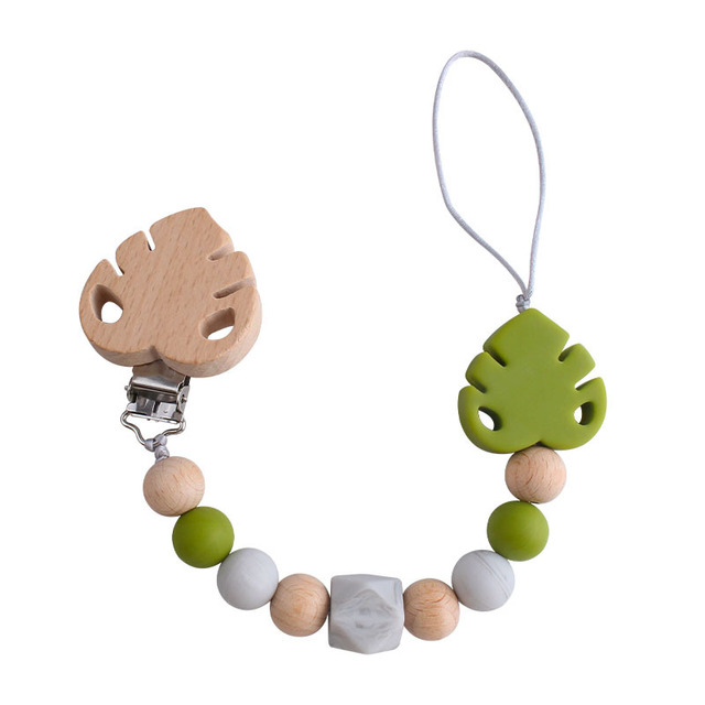 Baby Infant Toddler Doll Pacifier Silicone Monstera Leaves Soother Nipple Clip Chain Strap Holder Chew Teether Toy Teething