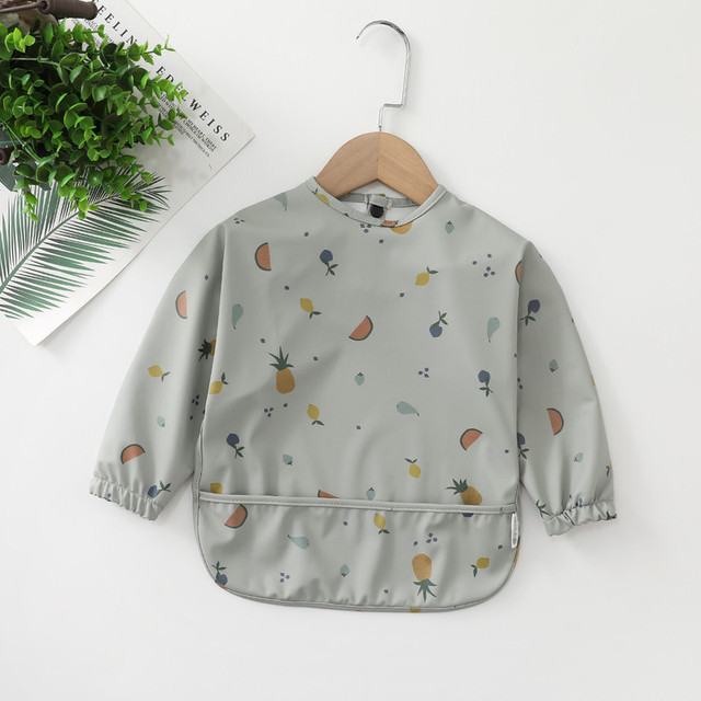 Easy to Wear Long Sleeve Baby Bib Baby Soft PU Bibs Painting Waterproof Meals Protection Washable Easy Clean Smock for Babies