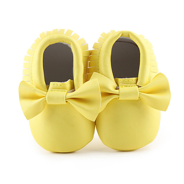 Newborn Baby Shoes Infant Boys Girl First Walker PU Sole Princess Bowknot Fringe Toddler Baby Crib Shoes Casual Moccasins