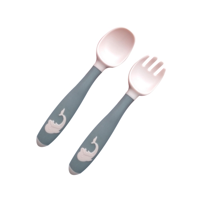 Baby Children Spoon Fork Set Soft Bendable Silicone Scoop Fork Cutlery Set Kid Training Feeding Cutlery Utensils