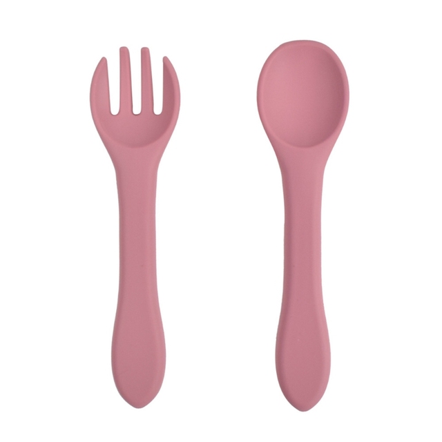 2pcs Baby Soft Silicone Fork Spoon Set Feeding Dishes Toddler Toddlers Infant Feeding Accessories Silicone Tableware