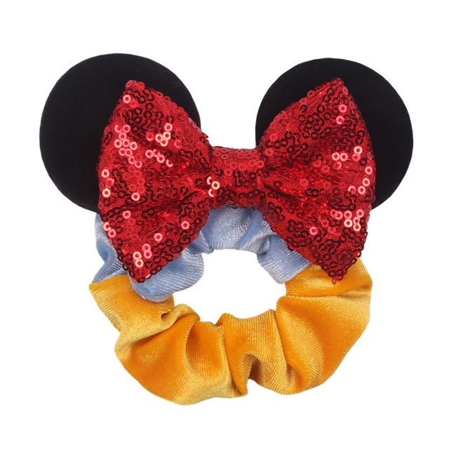 Little Girls Hair Band Kids Mickey Minnie Soft Hair Bow Children Sequin Velvet Ponytail Holders Baby No Damage Rubber Hair Tie