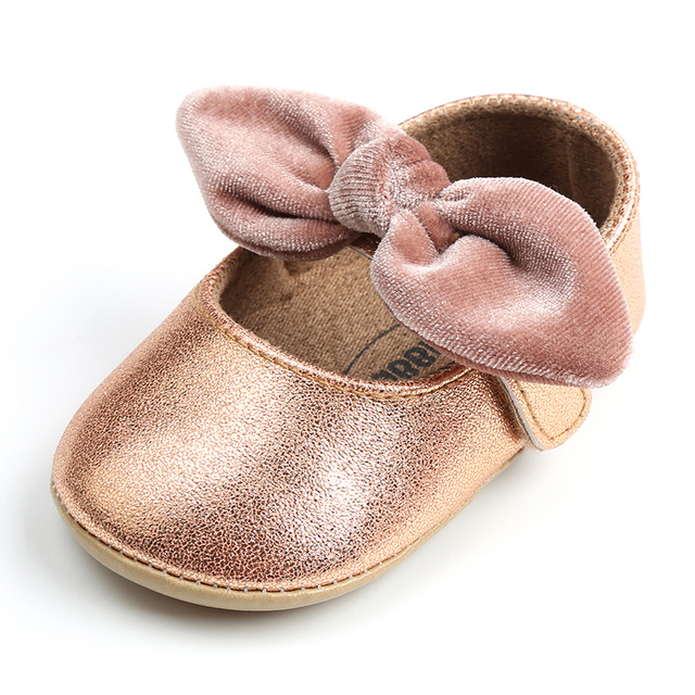 Newborn Baby Shoes Baby Boy Girl Shoes Girl Classic Bowknot Rubber Sole Anti-slip PU Leather Dress Shoes First Walker Toddler Crib Shoes