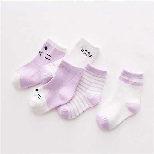 Laadka 5pairs/set Striped Cotton Newborn Baby Boys Girls Socks Cartoon Fashion Socks for Girls Boys Toddler Clothes Accessory