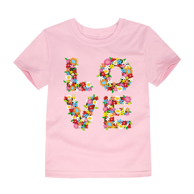 TINOLULING 12 Colors 2018 Boys Girls Flower Love T-shirt Kids T-shirt Children Tops Baby Tees for 2-14 Years