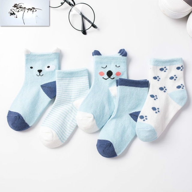 5pairs/lot 0 to 6 Years Kids Soft Cotton Socks Boy Girl Baby Cute Cartoon Warm Stripe Dots Fashion School Socks Autumn Spring