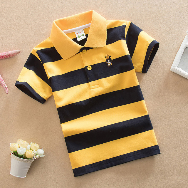 Jargazol T-shirt Children's Clothing Turn-down Collar T-shirt Summer Baby Boys Striped Color Baby Clothes