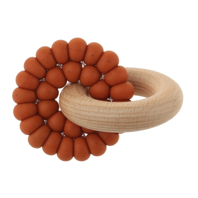 Baby Silicone And Natural Wooden Teether Ring Infant Bangle Teether Toys Develop Sensory Skills Montessori Toy