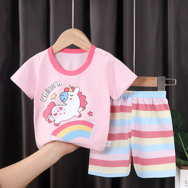 Seieroad Summer Children's Clothing Cartoon Unicorn Boys T-shirt + Pants Short Sleeve Children Clothing Set Teenage Tracksuit