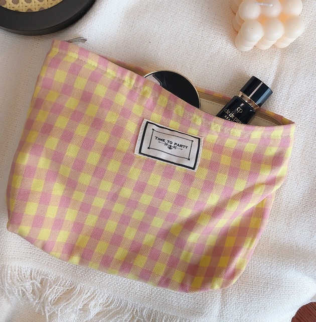 Korean Cosmetic Bag Plaid Beauty Pouch Necesserie Makeup Clutch Cosmetic Organizer Women Large Travel Cosmetic Bag Beauty