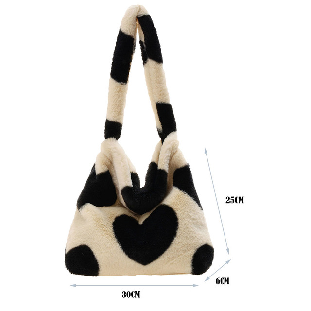 Fashion Ladies Furry Plush Shoulder Bag Women Fashion Cow Pattern Shoulder Crossbody Casual Female Hit Color Soft Messenger Bag