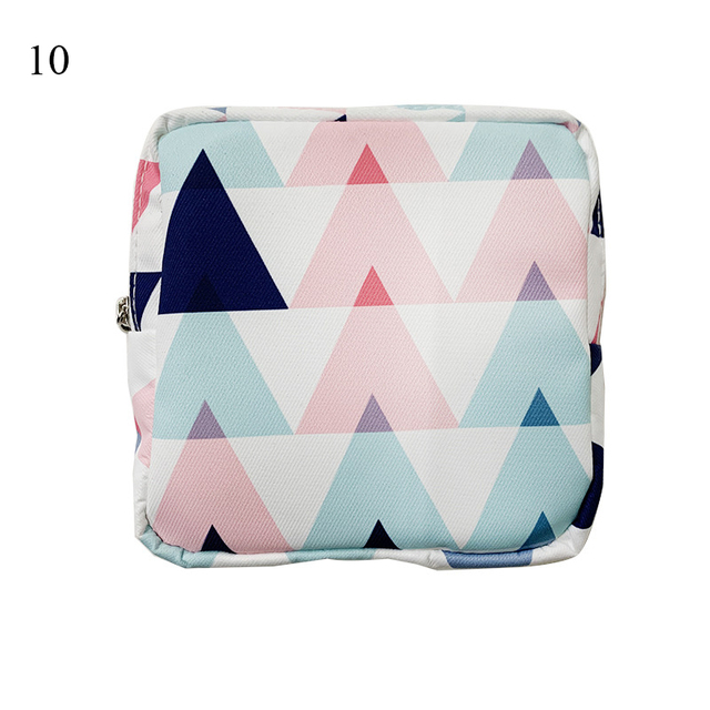 Women Portable Sanitary Napkin Storage Bag Cotton Travel Makeup Bag Printed Literary Zipper Purse Sundries Cosmetic Organizer