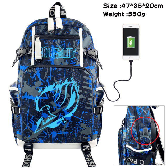 Fairy Tail Anime Backpack Large Capacity School Bag Men Women Multifunctional Laptop Backpack Travel Bag