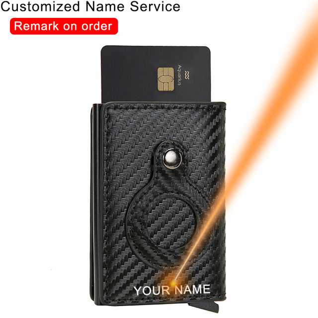 Credit Card Holders Rfid Airtag Wallet Men Carbon Fiber Thin Bank Card Holder Case Airt Tag Male Smart Mini Wallet Macsafe