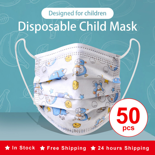 50/100pcs Cartoon Children Face Masks 3 Layer Disposable Mouth Flex Soft Breathable Cute Hygiene Kids Face Mask for Child