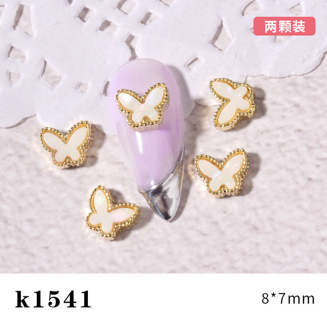 3pcs New Japanese Manicure Metal Amber Four-leaf Clover Shell Butterfly Manicure Gold Edge Irregular Gemstone Jewelry