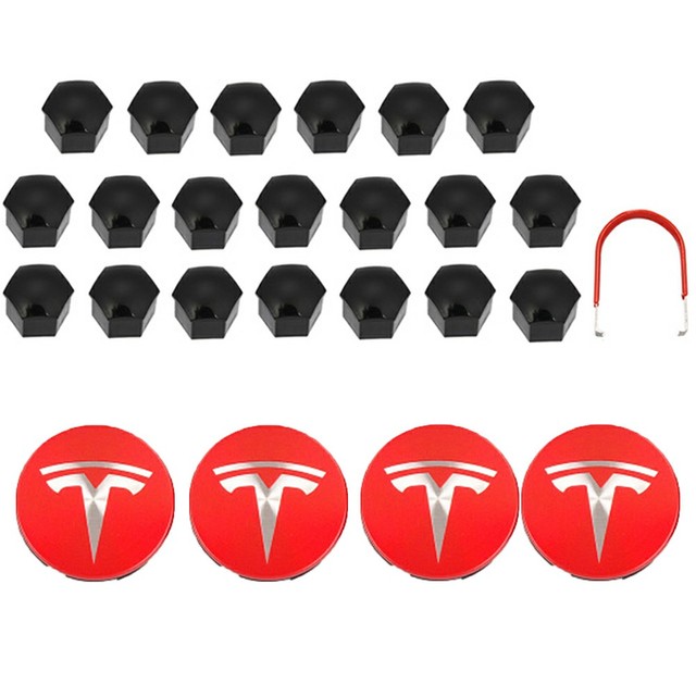 Decorative Wheel Center Hub Caps for Tesla Model 3/S/X Set of Tesla Logo Wheel Caps Center Hub Nut Lug Nut Cover for Tesla