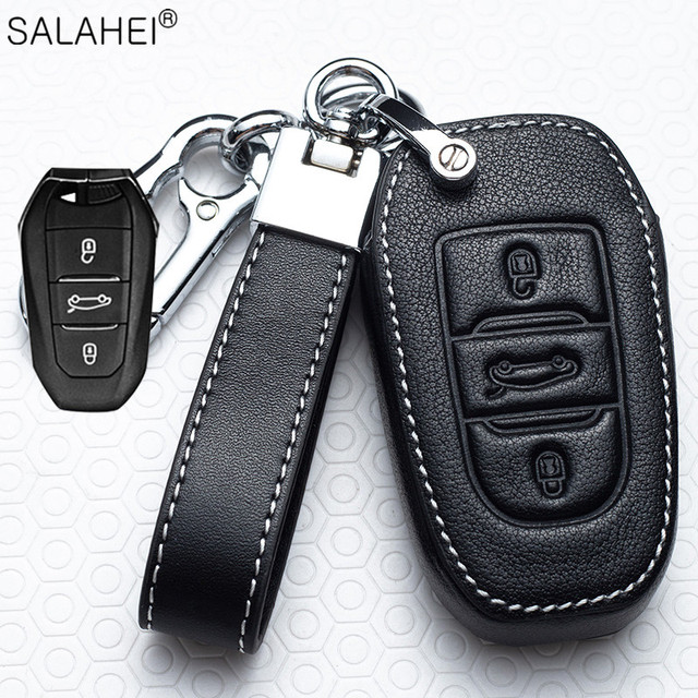 Leather Car Key Case Covers For Peugeot 107 206 207 208 306 307 301 308S 407 2008 3008 4008 5008 RCZ For Citroen C1 C2 C3 C4 C5