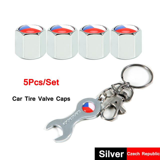 DSYCAR 5pcs/set National Flag Pattern Anti-theft Car Tire Wheel Valve Caps With Wrench Keychain Alloy Car Tire Valve Caps