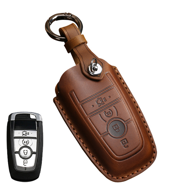 Leather Key Case Cover Fob Keychain Holder For Lincoln Ford Raptor F150 Explorer Everest Ranger Accessories Remote Keyring Bag