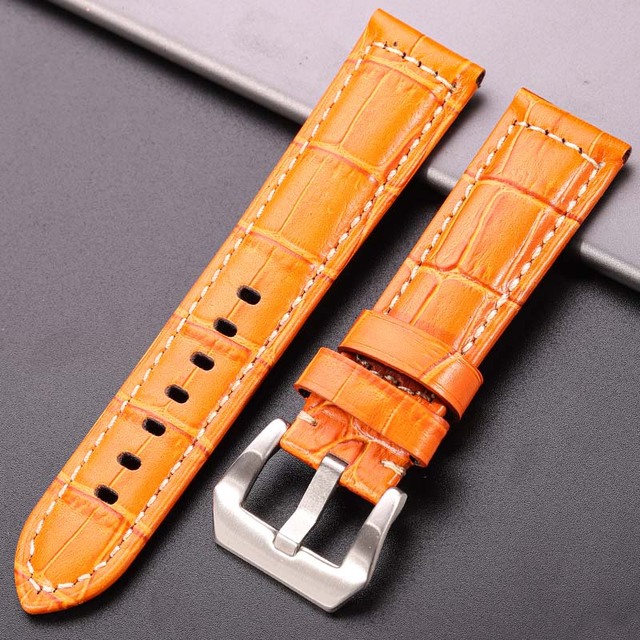 Genuine leather watches black brown red blue green orange women men watch strap for bam accessories 20mm 22mm 24mm