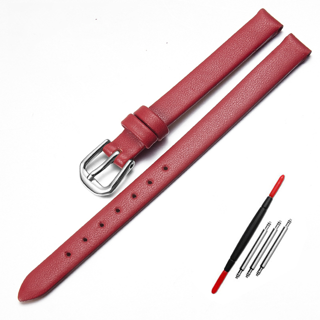 Genuine Leather Watch Bracelet for Women Fashion Watches Wristwatches Small Band 6mm 8mm 10mm 12mm Red White Color Small Strap