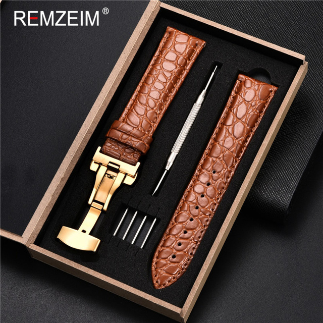 REMZEIM Calfskin Watchband 18mm 19mm 20mm 21mm 22mm 24mm Women Men Leather Strap Watch Band Accessories Wristband