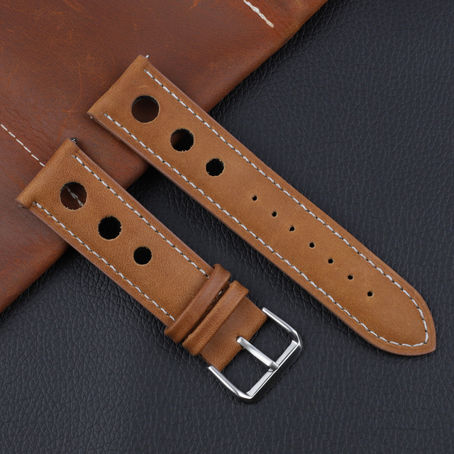 Onthelevel Leather Watchband 18mm 20mm 22mm 24mm Black Brown Coffee Racing Strap Handmade Stitching Quick Release Watch Strap