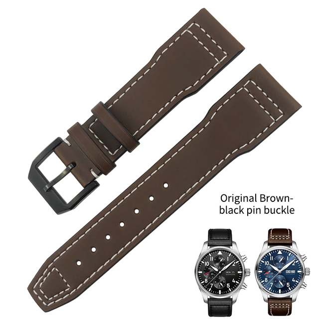 20mm 21mm 22mm High Quality Cowhide Genuine Leather Watchband Suitable for IWC Pilot Mark 18 Soft Brown Watch Strap Tang Clasp