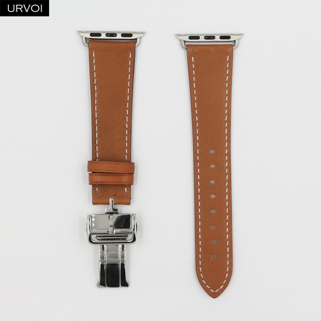 URVOI Deploy Buckle Strap for Apple Watch Series 7 6 SE 5 4 3 2 1 Strap for iwatch Strap Round Single Leather Watch Strap Swift