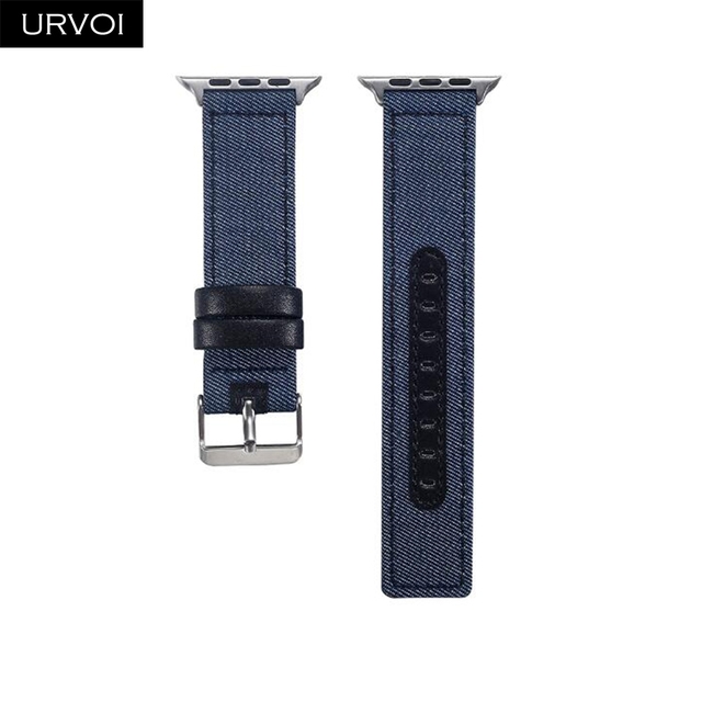 URVOI Canvas Strap for Apple Watch series 7 6 SE5 4 3 Swallow Pattern Grip Wrist Jean Strap for iwatch Classic Design Leather Back