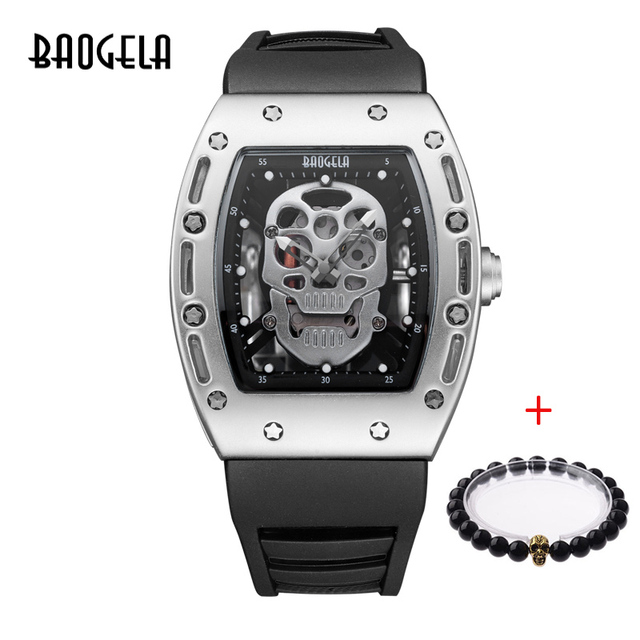 Baogela Pirate Skull Pattern Men's Watch Silicone Luminous Quartz Watches Military Wateproof Skeleton Wristwatch for Man 1612