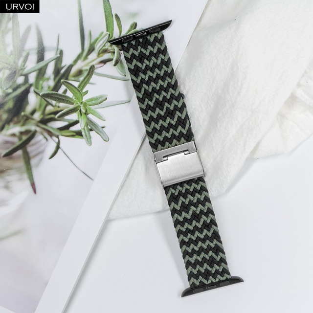 URVOI Braided Solo Loop Strap for Apple Watch Series 7 6 SE 5 4 3 2 1 Camo Strap Stretchable Folding Buckle for iWatch 41 45mm