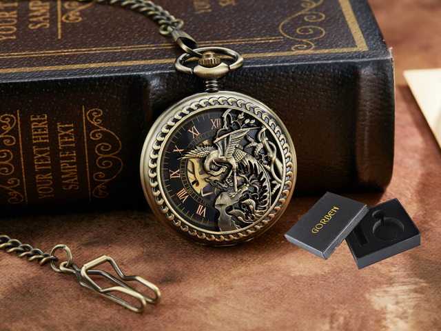 Luxury Hand Wind Mechanical Pocket Watch Vintage Hollow Steampunk Men Watches Roman Numeral Clock With Fob Chain Reloj Hombre