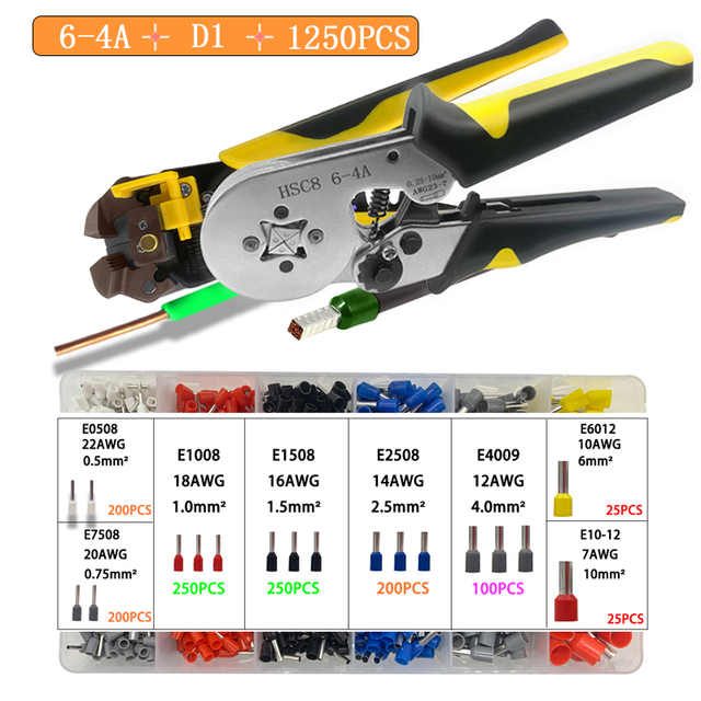 Insulated Wire Connector Terminal Crimping Terminal Cold Crimping Insulated Terminal Crimping Tool 16-6/6-4 Wire Stripper D1