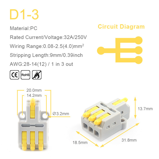 25/50/100pcs Quick Connector Compact Splitter Splicing Terminal Block M3 Screw Fixing Wire Connector for Connecting Electrical Cables