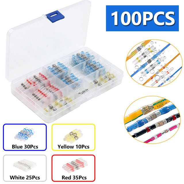 100/800pcs Heat Shrink Butt Terminals Crimp Terminal Solder Seal Waterproof Electrical Wire Twisting Cable Kit With Mini Heat Gun