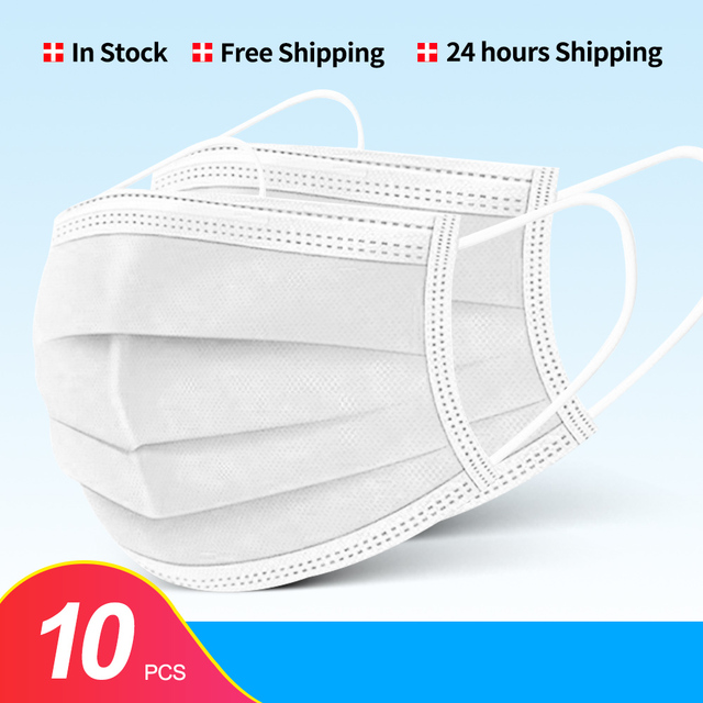 In Stock 10/100pcs Disposable Nonwoven Face Mask 3 Layers Anti Dust Respirator Mask With Elastic Ear Band For Adults