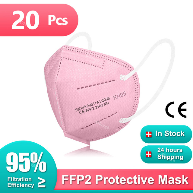 10-100 قطعة الكبار KN95 أقنعة FFP2 Mascarillas FPP2 Negras 5 طبقات قناع وجه واقي الوجه فلتر ffp2masque Noir الأسود