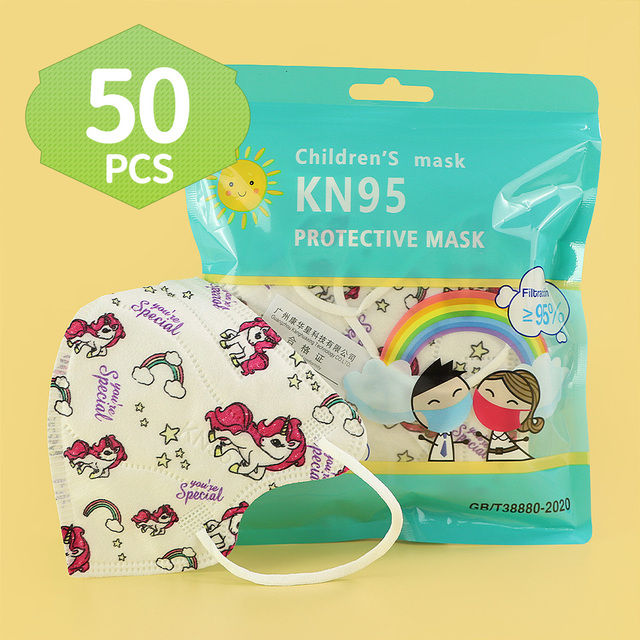 FFP2 KN95 Unicorn Mask For Kids Thicker Mask 5 Layers KN95 Mask Children Anti-Fog Mouth Mask Student Respirator Mask