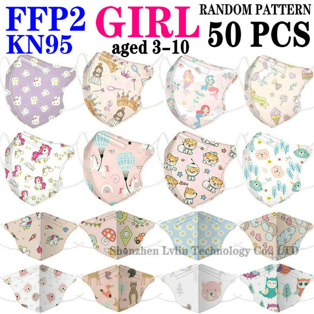 FFP2 KN95 Kids Mask Cartoon Kids 3-8 8-15 Years 5 Layers Mask Boys Girls Face Mask CE Safety Protector