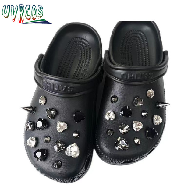 1 Set Handmade DIY Crocs Charms Bling JIBZ Buckle Rhinestone Accessories Metal Chain Clog Garden Shoe Decoration Girls 지지