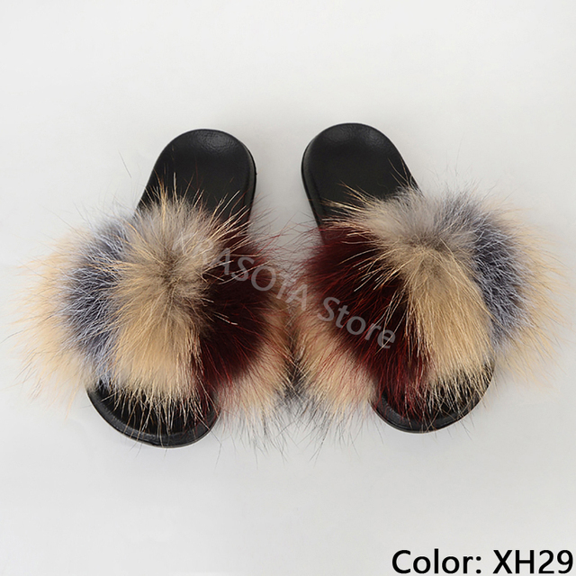 Natural Fur Slippers Women Home Fluffy Slippers House Furry Slides Luxury Summer Flip Flops with Real Fur Wholesale Dropshipping