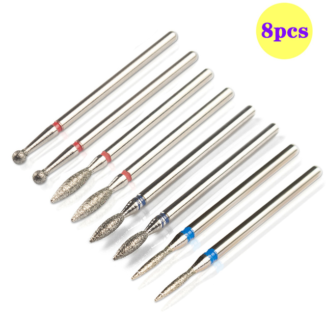 8pcs Diamond Milling Cutter for Manicure Set Nail Drill Bits Accessories Nozzles for Manicure Cutters Pedicure Sanding Nail File