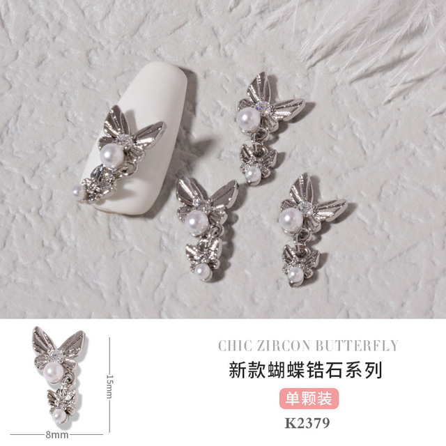 3pcs Butterfly manicure new luxury zircon nail drill paste three-dimensional metal pendant chain nail jewelry