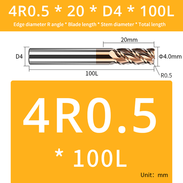 AUG Tool Corner Radial End Mill CNC R Bull Nose Milling Cutter Tungsten Carbide Steel Metal Router Tool R0.5 R1 4 Flutes