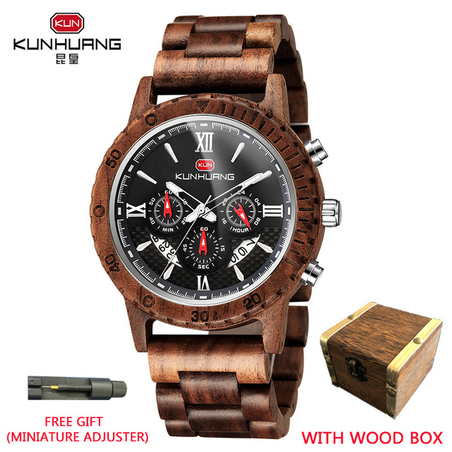 Fashion Watches Mens Top Brand Luxury Wrist Watch Quartz Watch Wooden Watch Men Red Sandalwood Chronograph Relogio Masculino